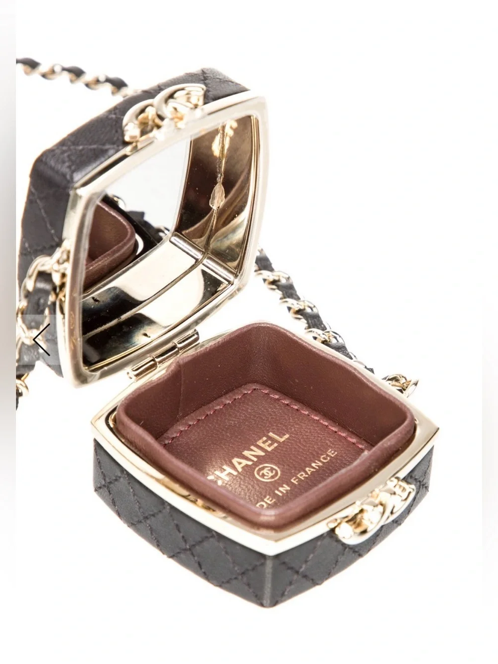 Auth CHANEL Black Quilted Mini clutch with Gold Chain Strap
